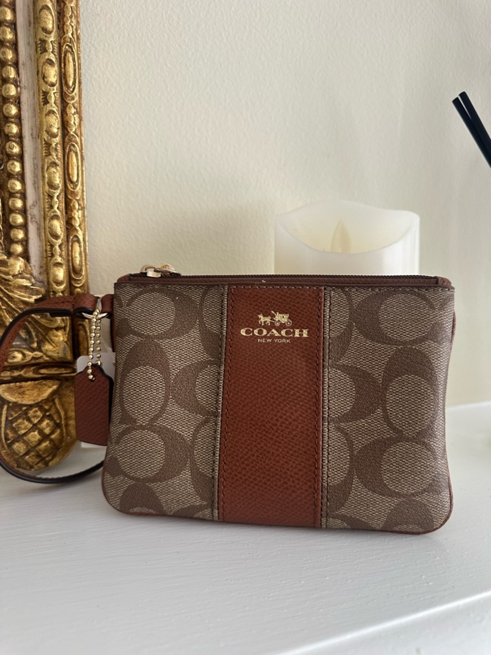 Coach NWT Signature Coated Canvas and Grossgrain Leather Wristlet